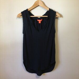 Dark Navy Blue Rhinestone Trim Crepe Rayon Tank Top